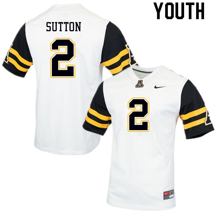 Youth #2 Corey Sutton Appalachian State Mountaineers College Football Jerseys Sale-White